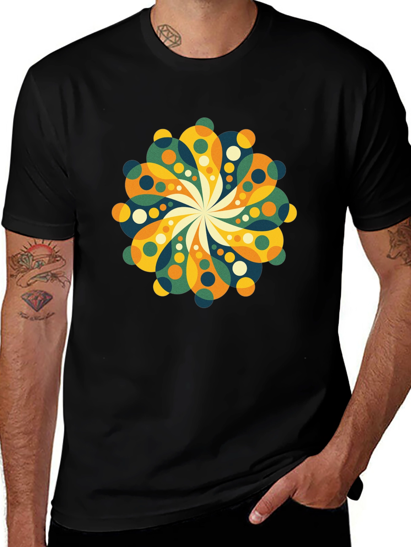 Variant 12 of Retro Floral Mandala Black T-Shirt