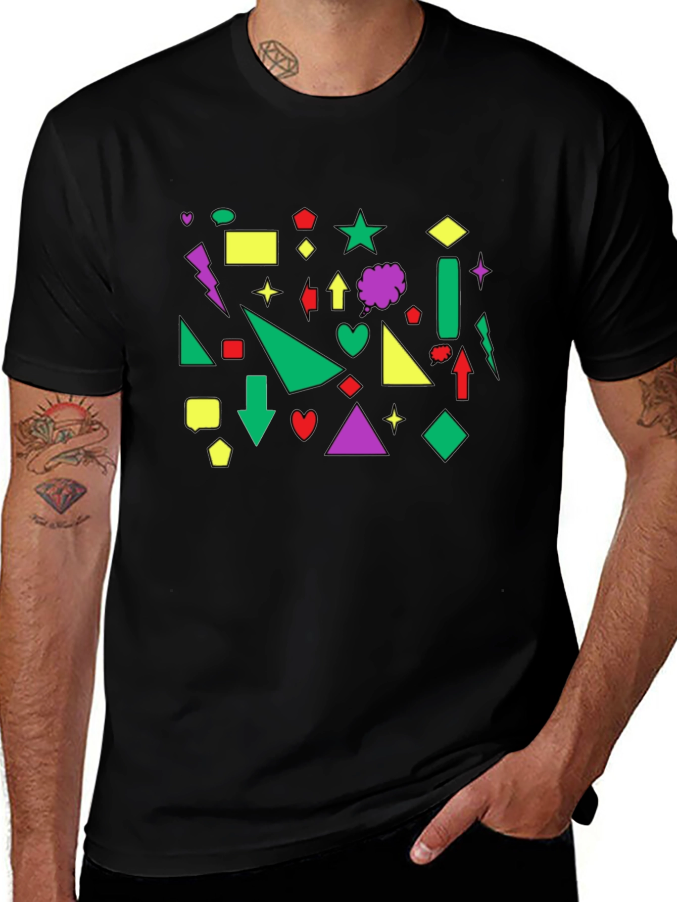 Variant 5 of Geometric Shape Print Black Crew Neck T-Shirt