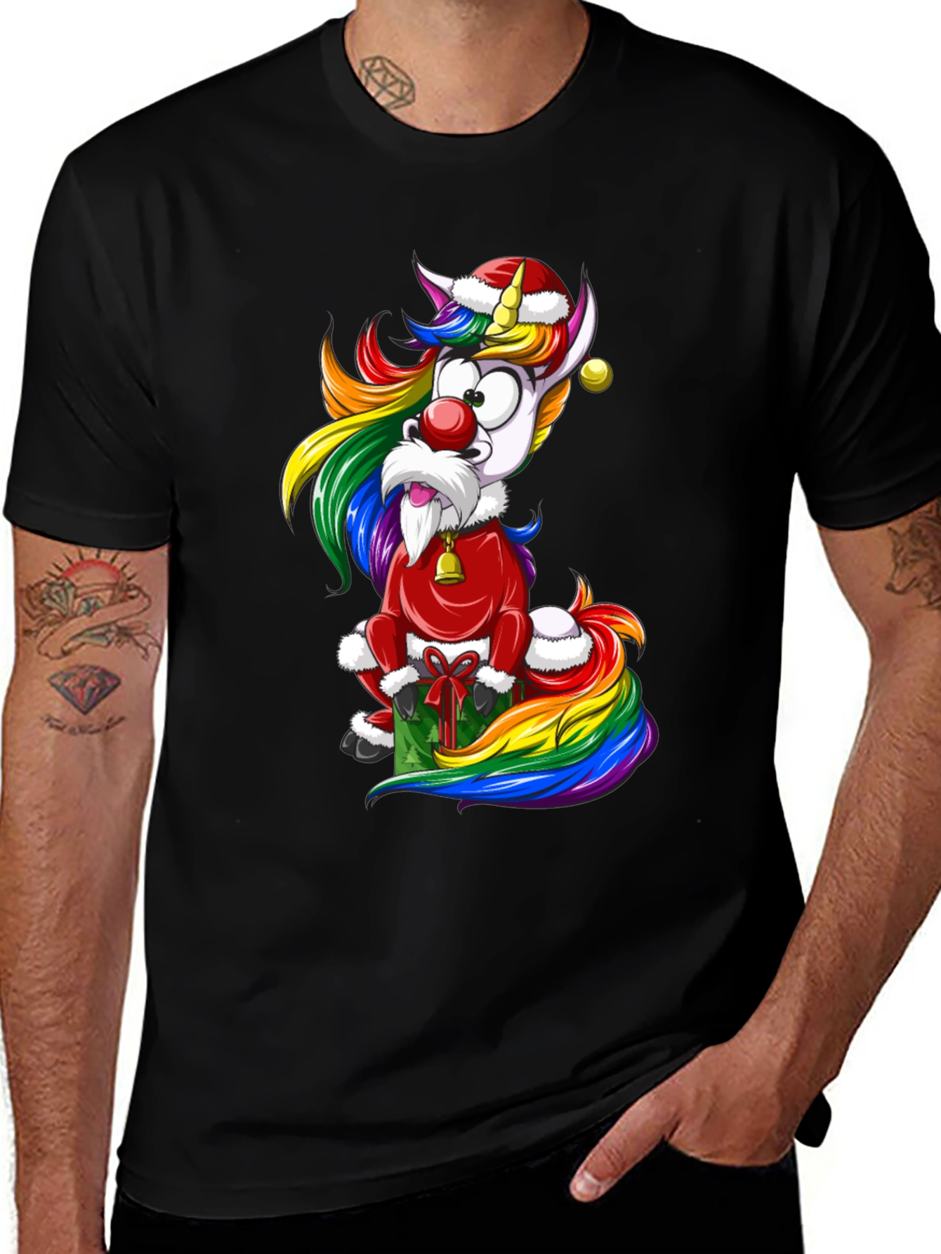Festive Rainbow Unicorn Christmas T-Shirt