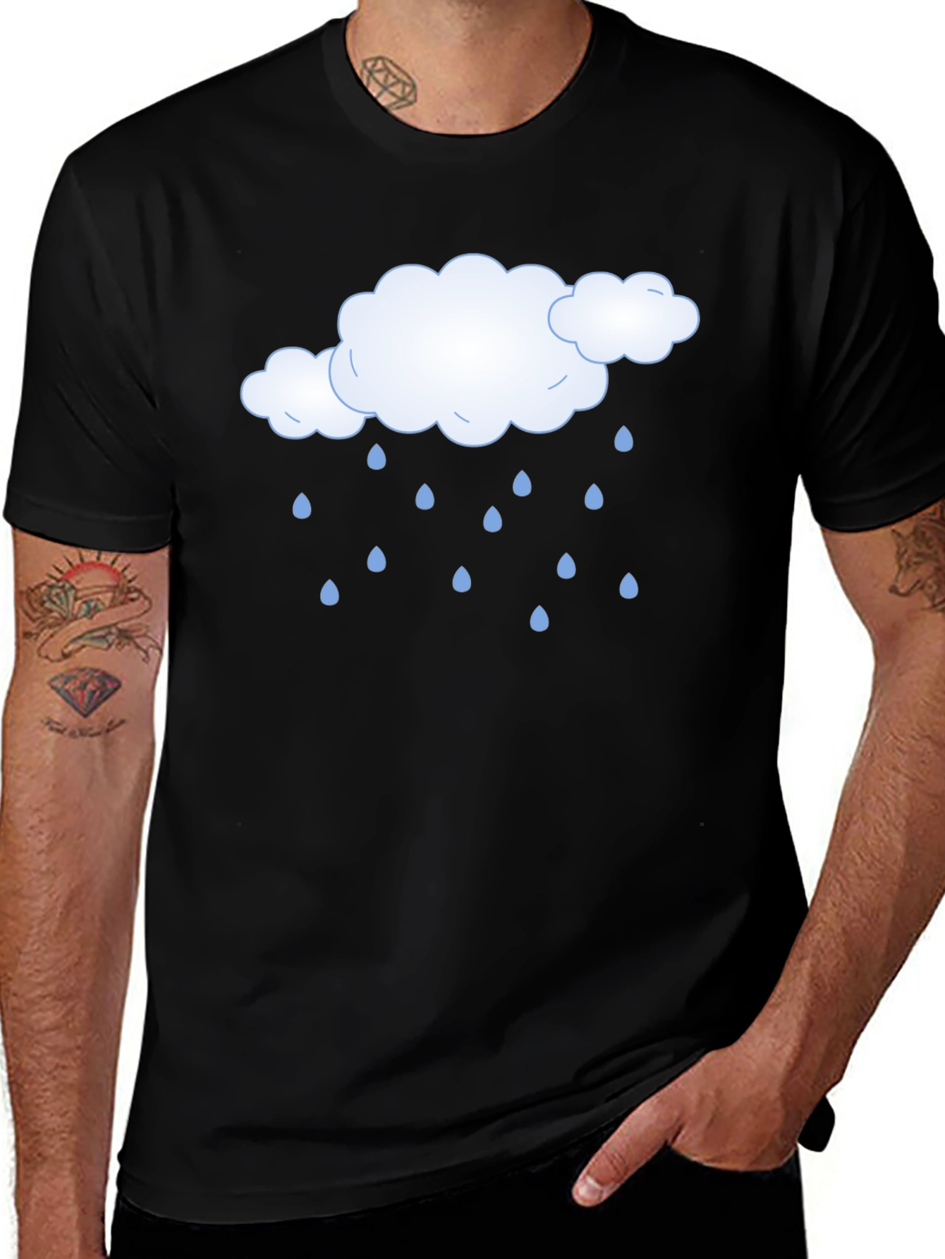 Variant 4 of Rainy Day Cloud Graphic Black T-Shirt