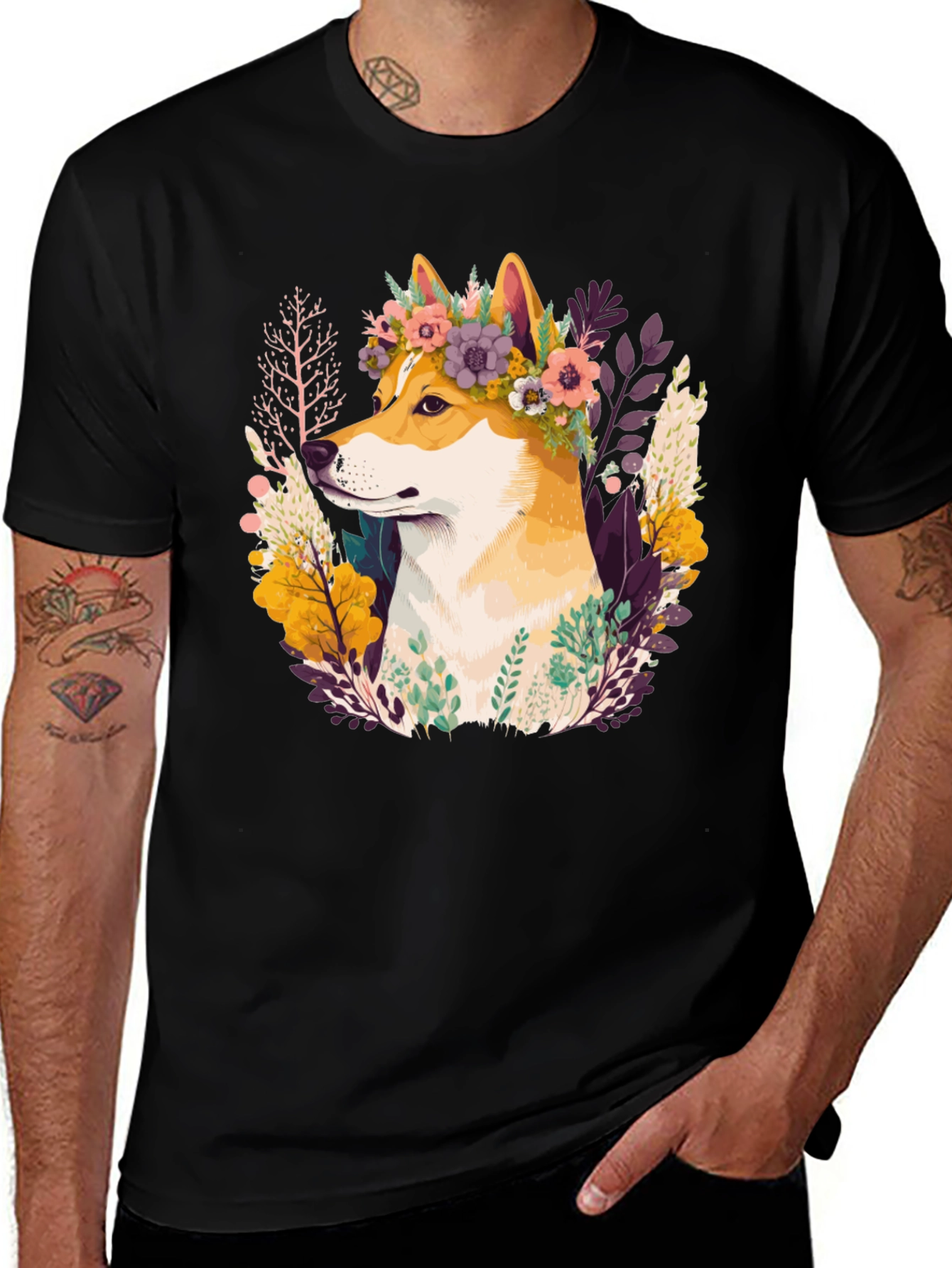 Variant 18 of Shiba Inu Flower Crown Graphic Tee