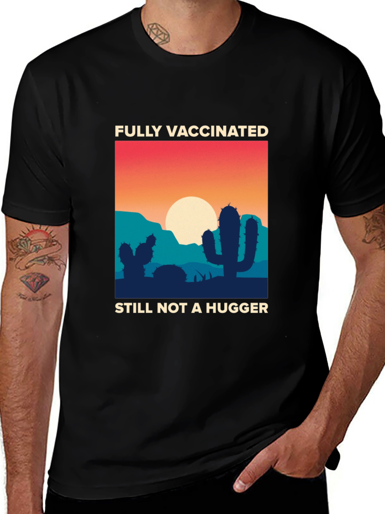 Variant 3 of Fully Vaccinated Cactus Graphic T-Shirt - Anti-Hug Humor