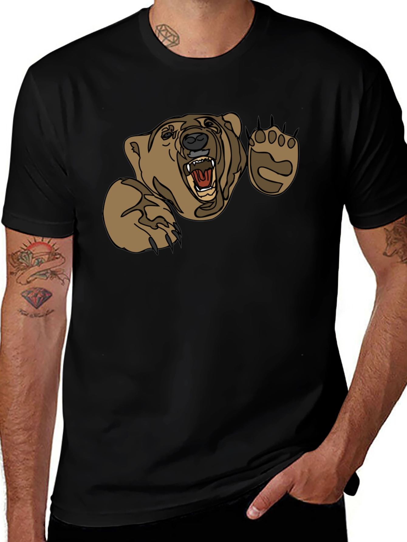 Variant 22 of Grizzly Bear Graphic Print Black T-Shirt