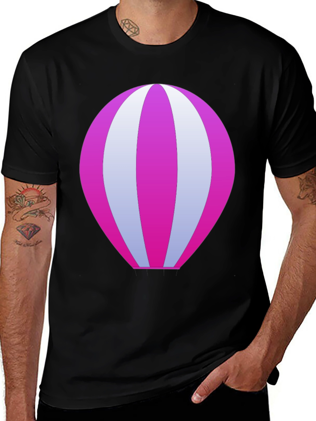 Variant 25 of Cool Hot Air Balloon Graphic Black T-Shirt
