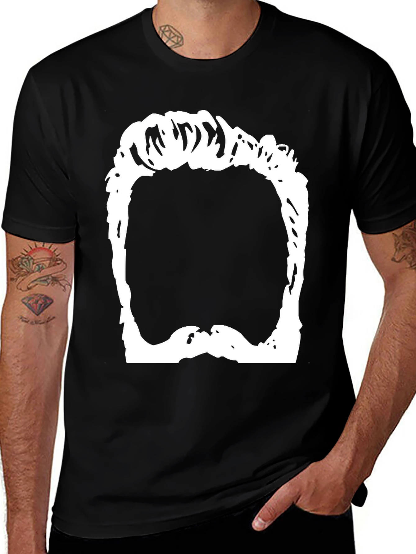 Variant 21 of Funny Hair & Beard Outline Graphic T-Shirt - Black