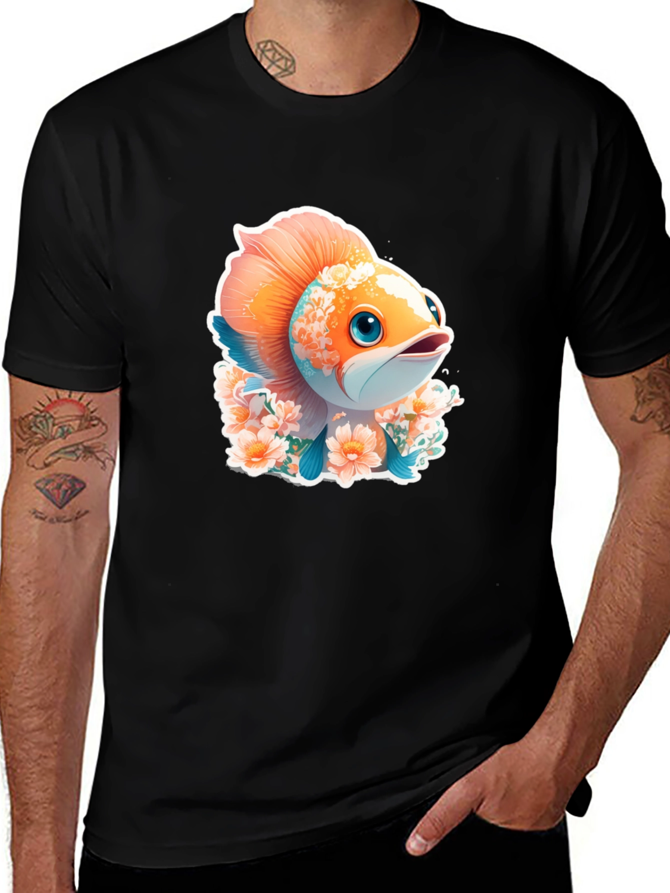 Variant 5 of Cute Fish Floral Graphic Tee - Unique Design