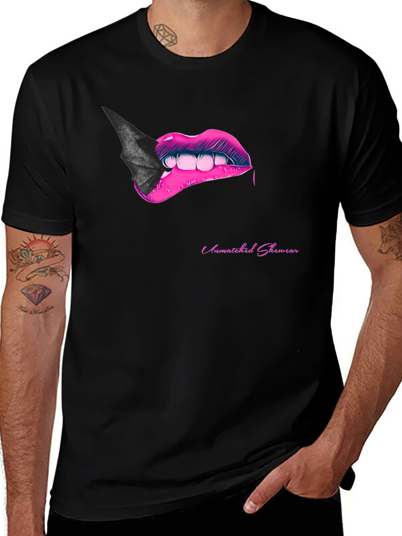 Variant 18 of Bite Me Lips Bat Tee - Black Graphic T-Shirt