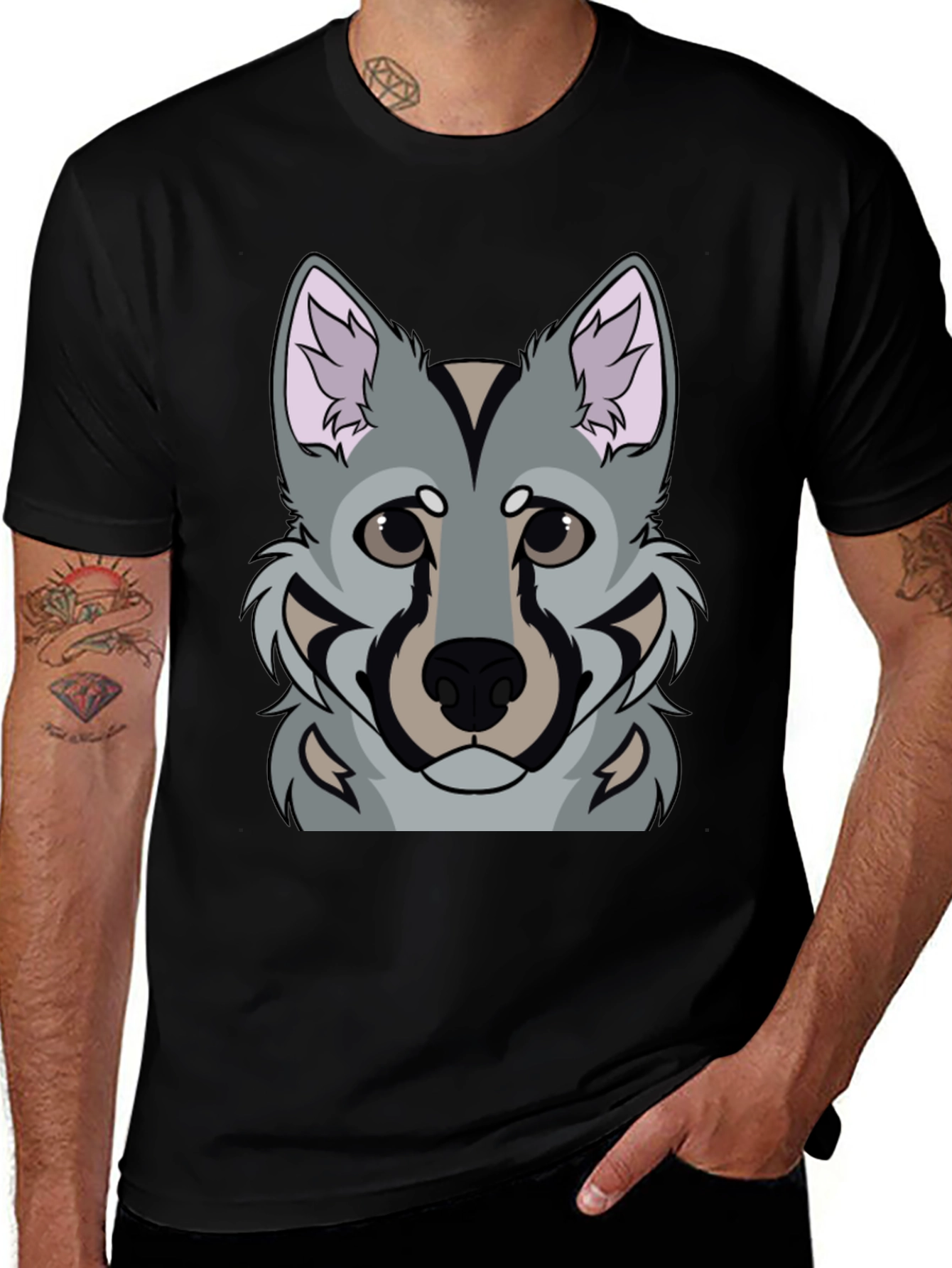 Black Wolf Graphic Print Black T-Shirt main image