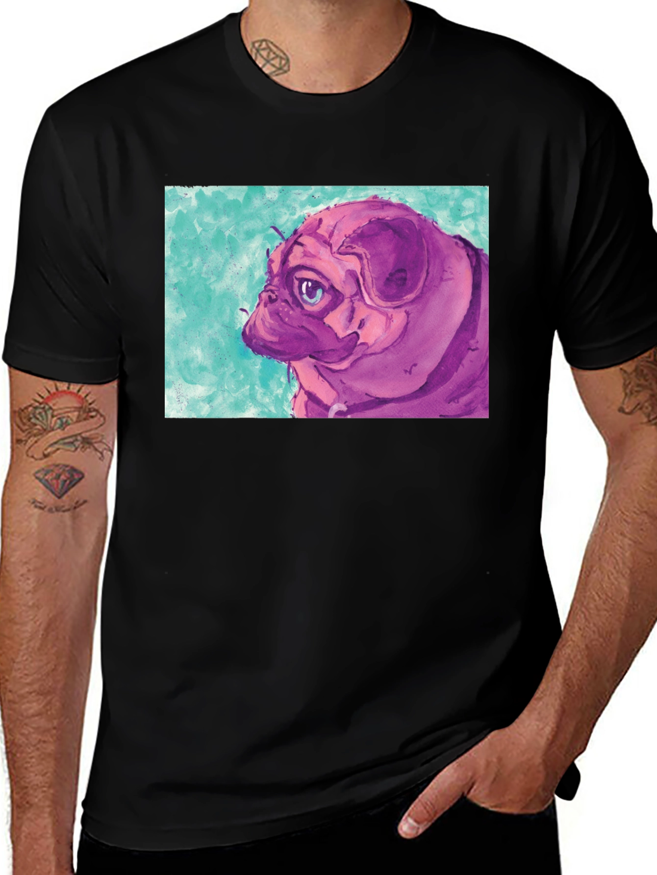 Variant 9 of Pug Art Graphic Tee - Unisex Black T-Shirt