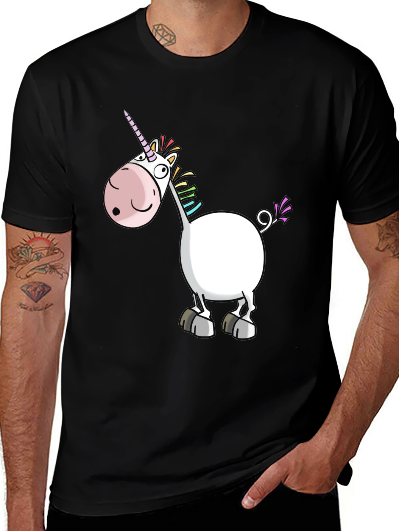 Variant 19 of Funny Unicorn Graphic T-Shirt - Black Cotton Tee