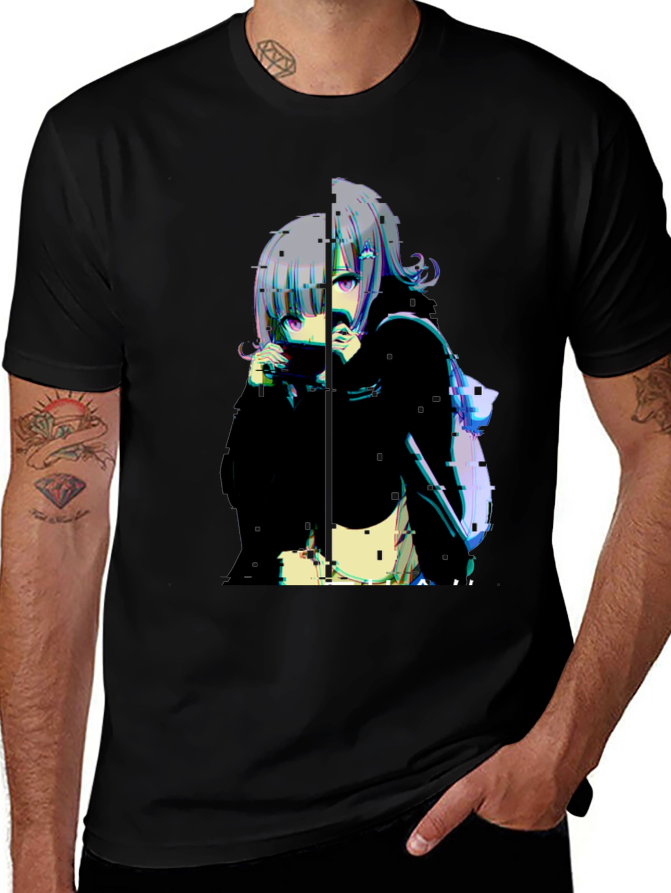 Variant 23 of Anime Glitchcore Black T-Shirt