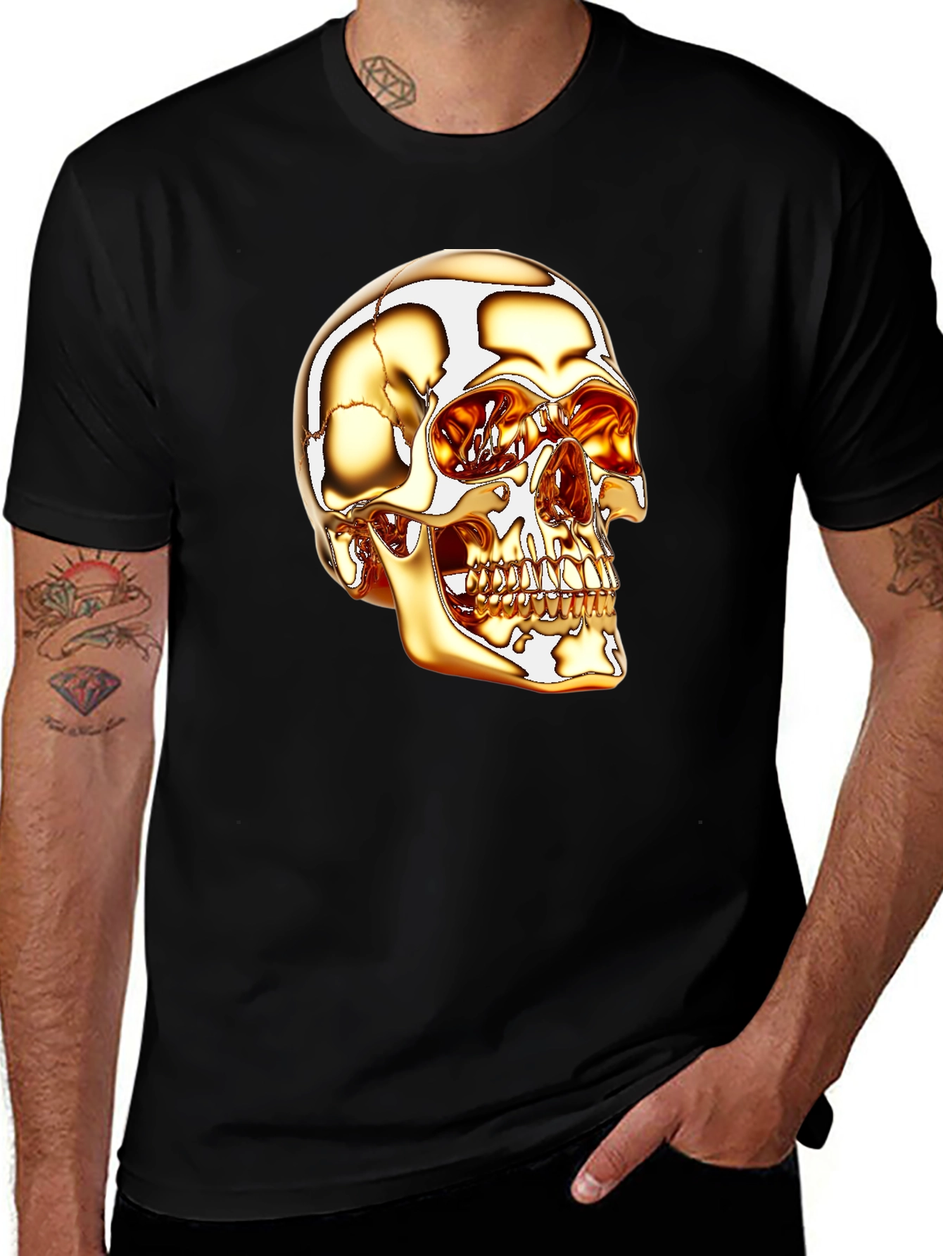 Variant 24 of Golden Skull Graphic Black T-Shirt