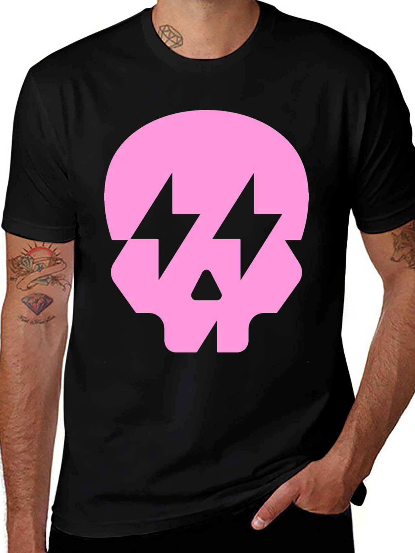 Variant 15 of Skull Lightning Bolt Graphic Tee - Men's Black T-Shirt