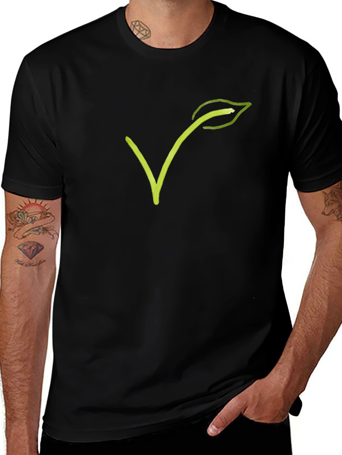 Vegan V Leaf Graphic Tee - Black