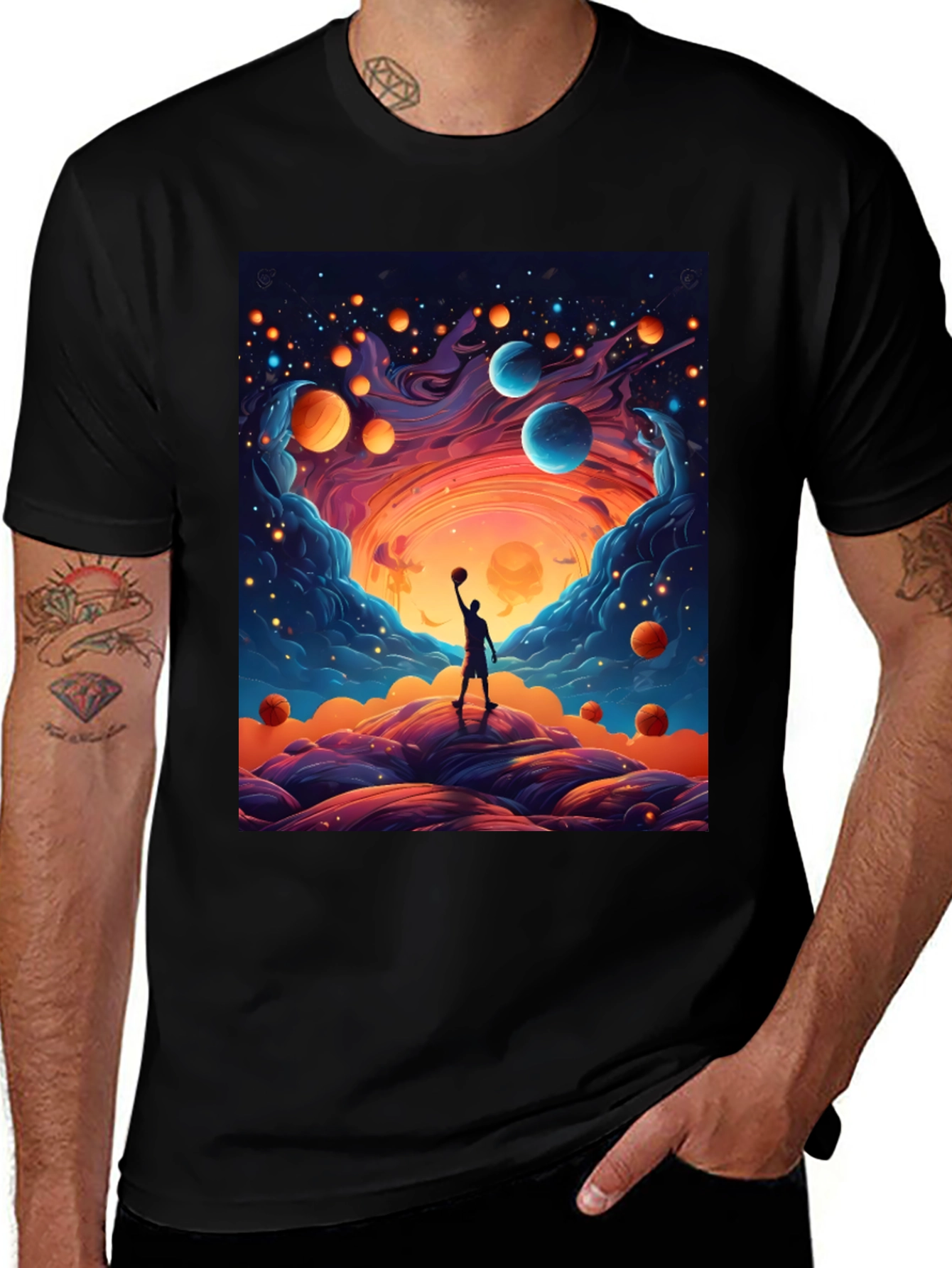 Variant 7 of Cosmic Basketball T-Shirt - Dreamy Universe Design