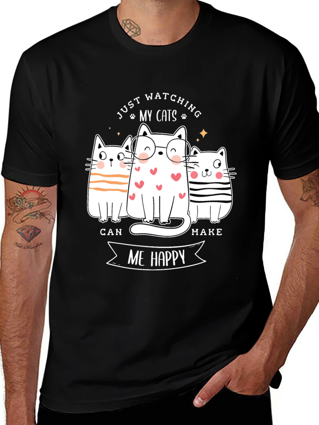 Variant 19 of Cute Cats Graphic T-Shirt - Watching My Cats Makes Me Happy
