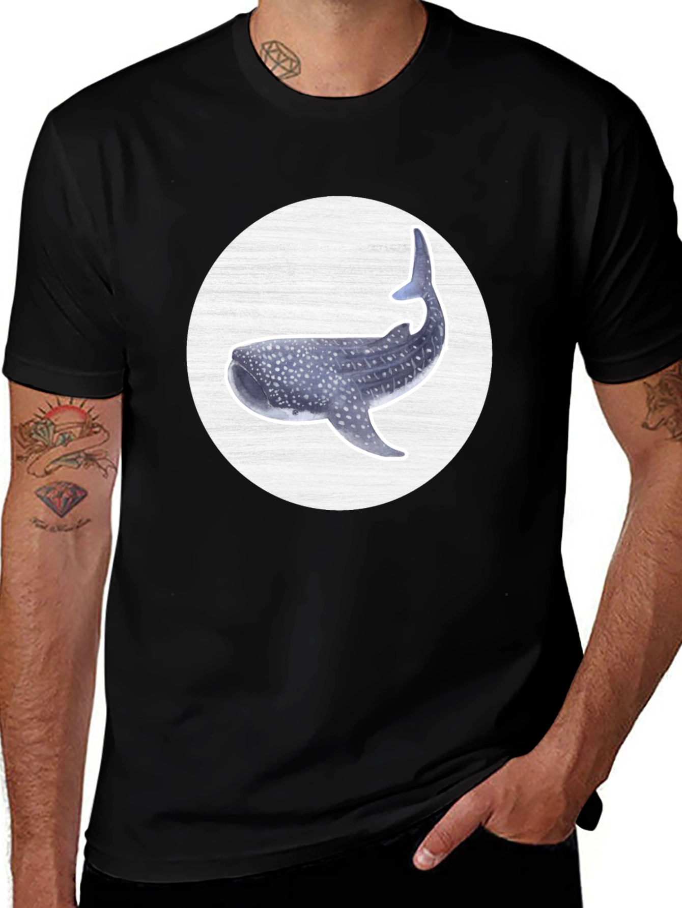 Variant 28 of Whale Shark Graphic Tee - Black Cotton T-Shirt