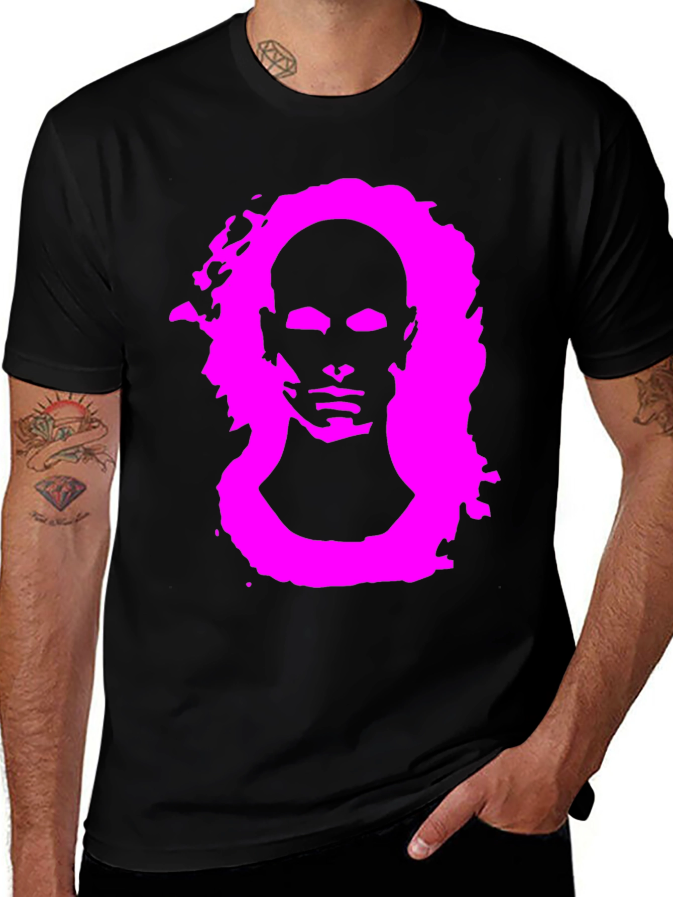 Variant 14 of Abstract Face Graphic Print Black T-Shirt