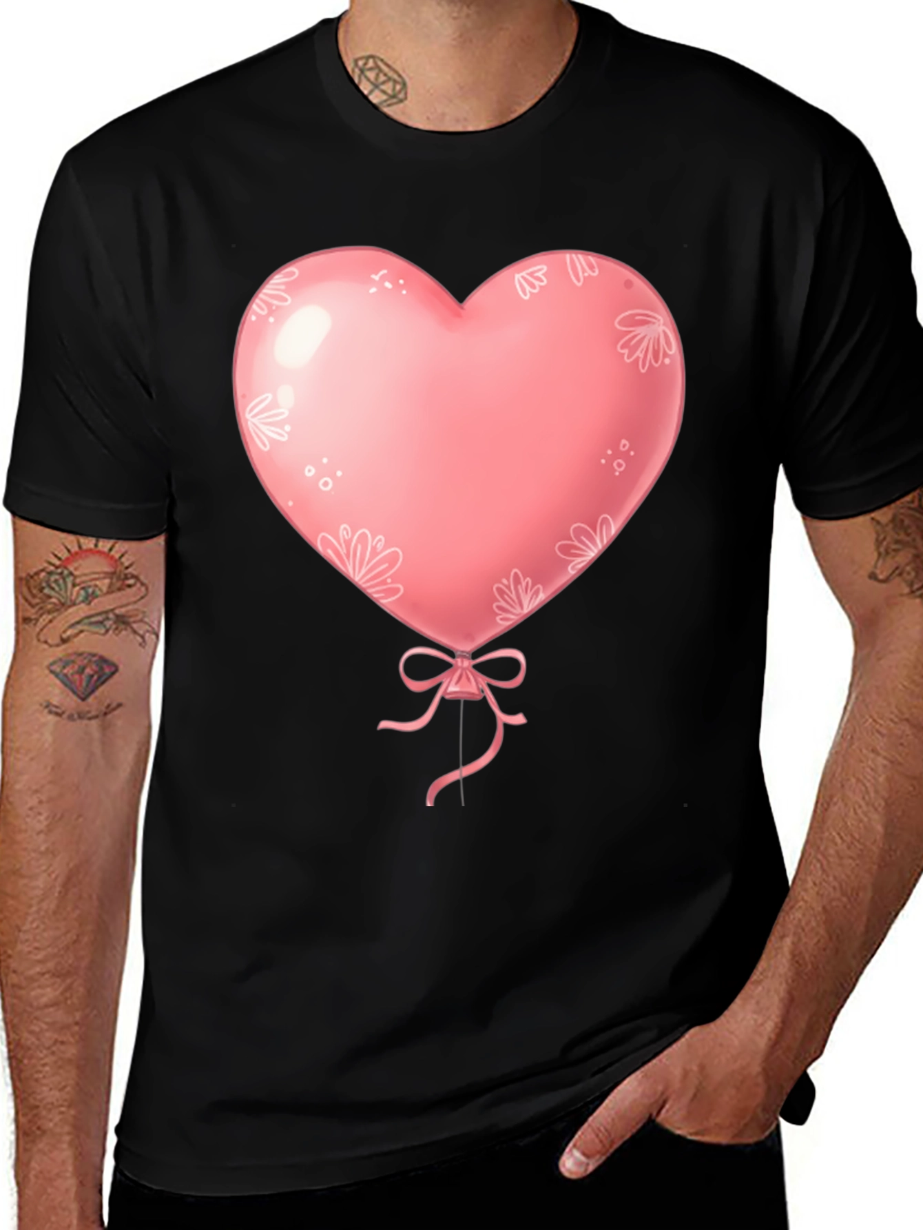 Variant 26 of Heart Balloon Graphic Tee - Black Cotton Shirt