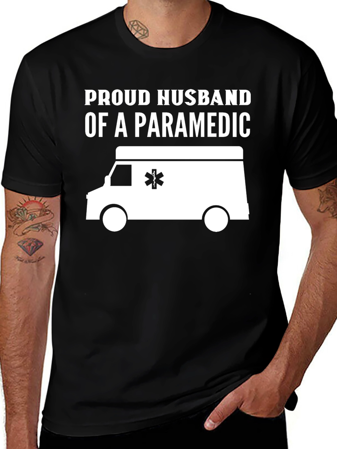 Black Proud Husband of a Paramedic T-Shirt main image