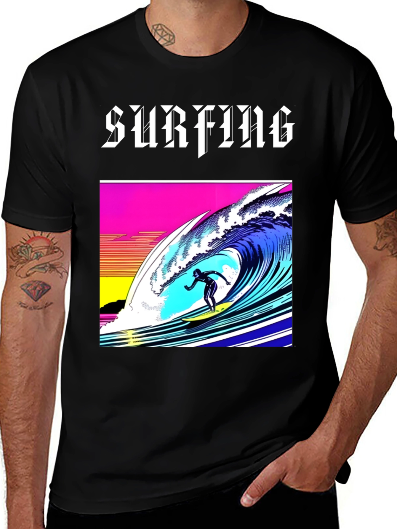 Variant 10 of Surfing Wave Graphic Tee - Black
