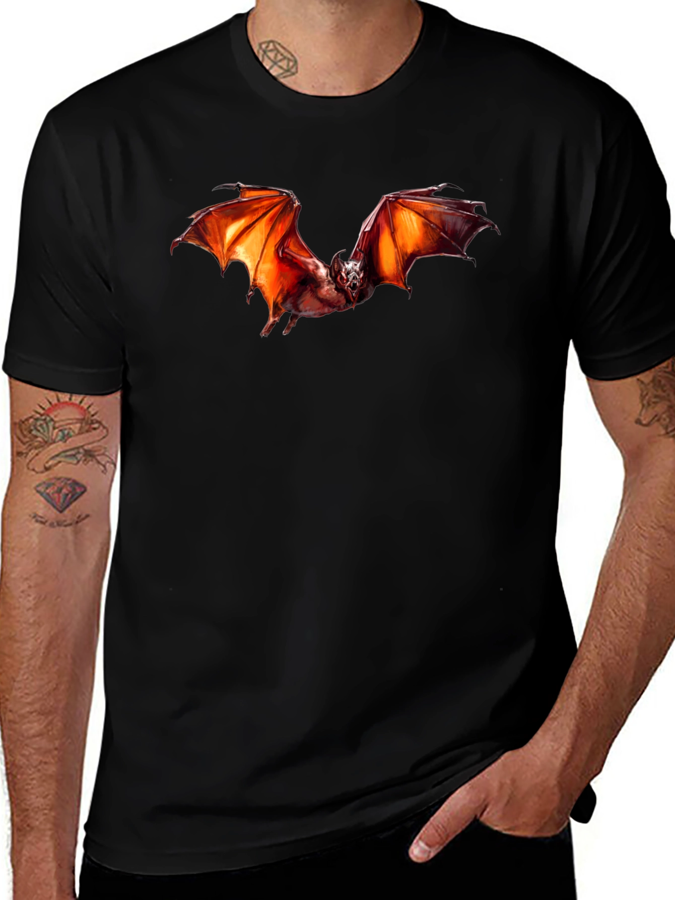 Variant 22 of Fiery Bat Graphic Tee - Black Cotton T-Shirt