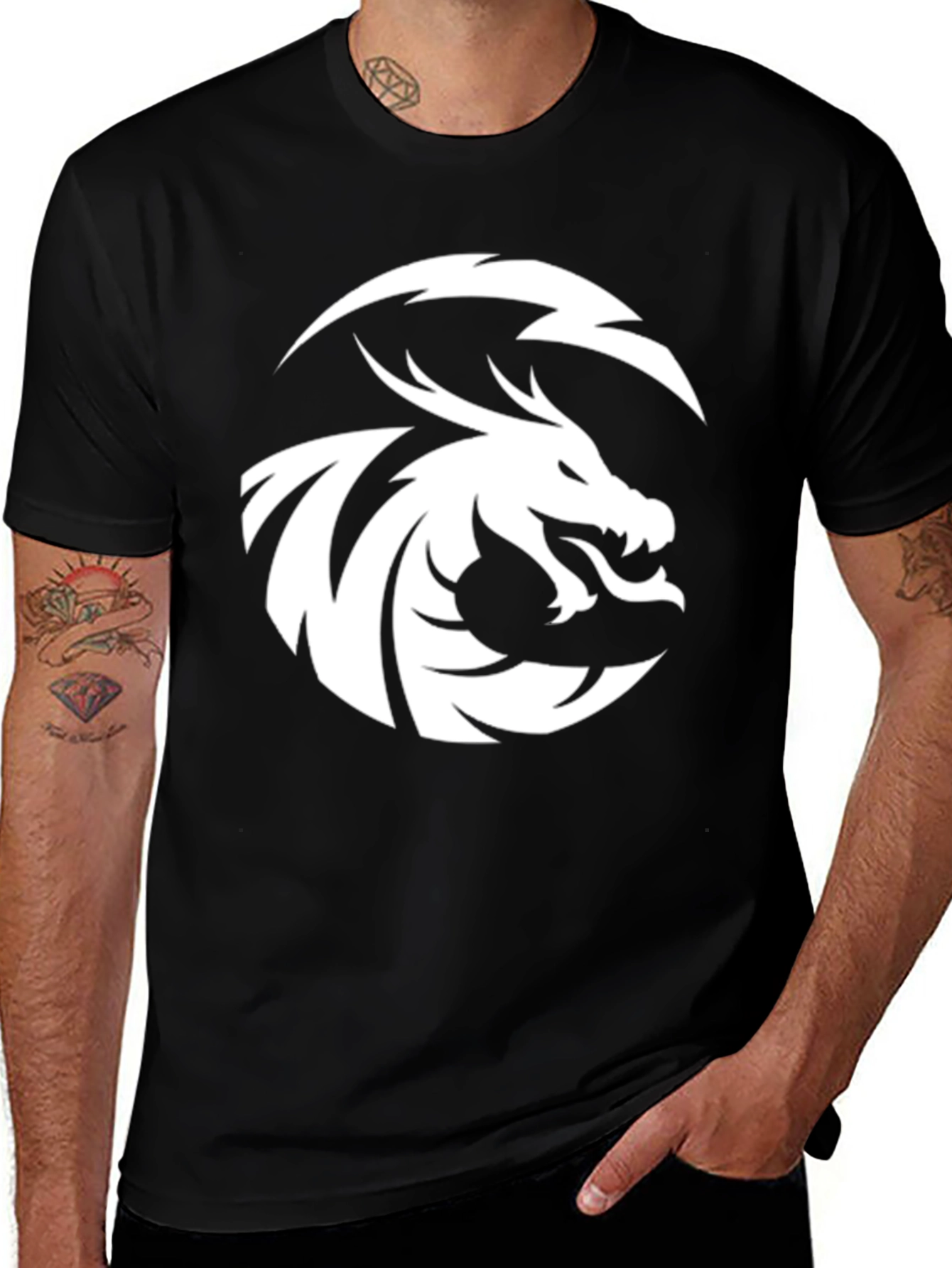 Variant 16 of Dragon Logo Black T-Shirt - Graphic Print Tee