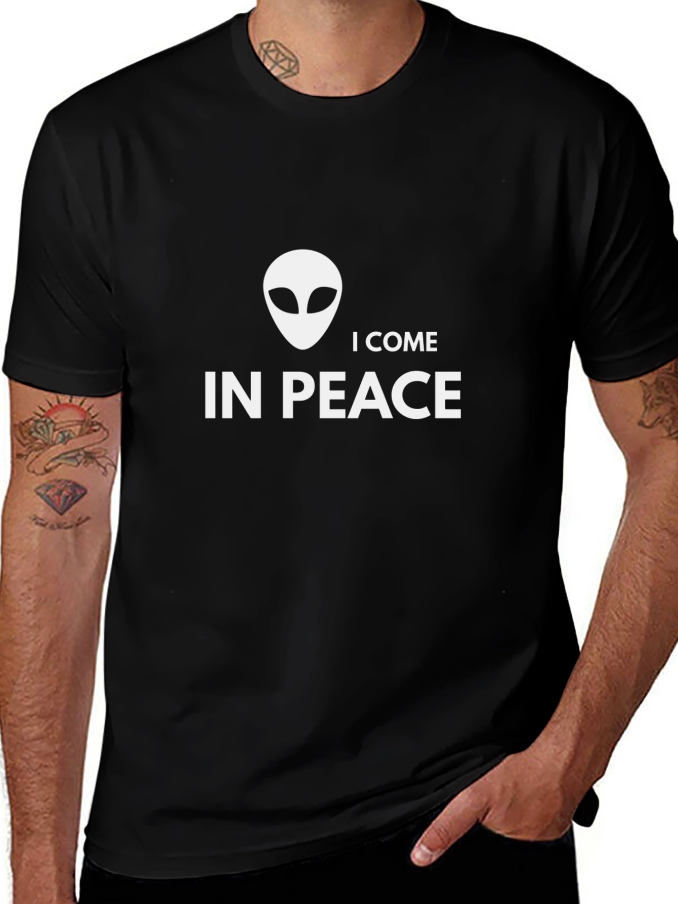 Variant 6 of I Come In Peace Alien T-Shirt - Black