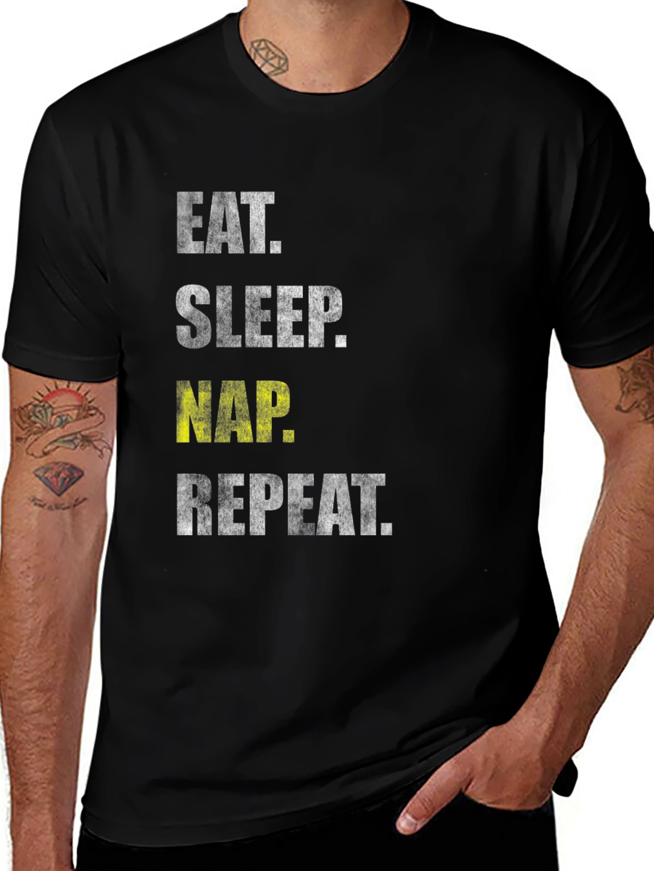 Variant 20 of Eat Sleep Nap Repeat Black Graphic Tee
