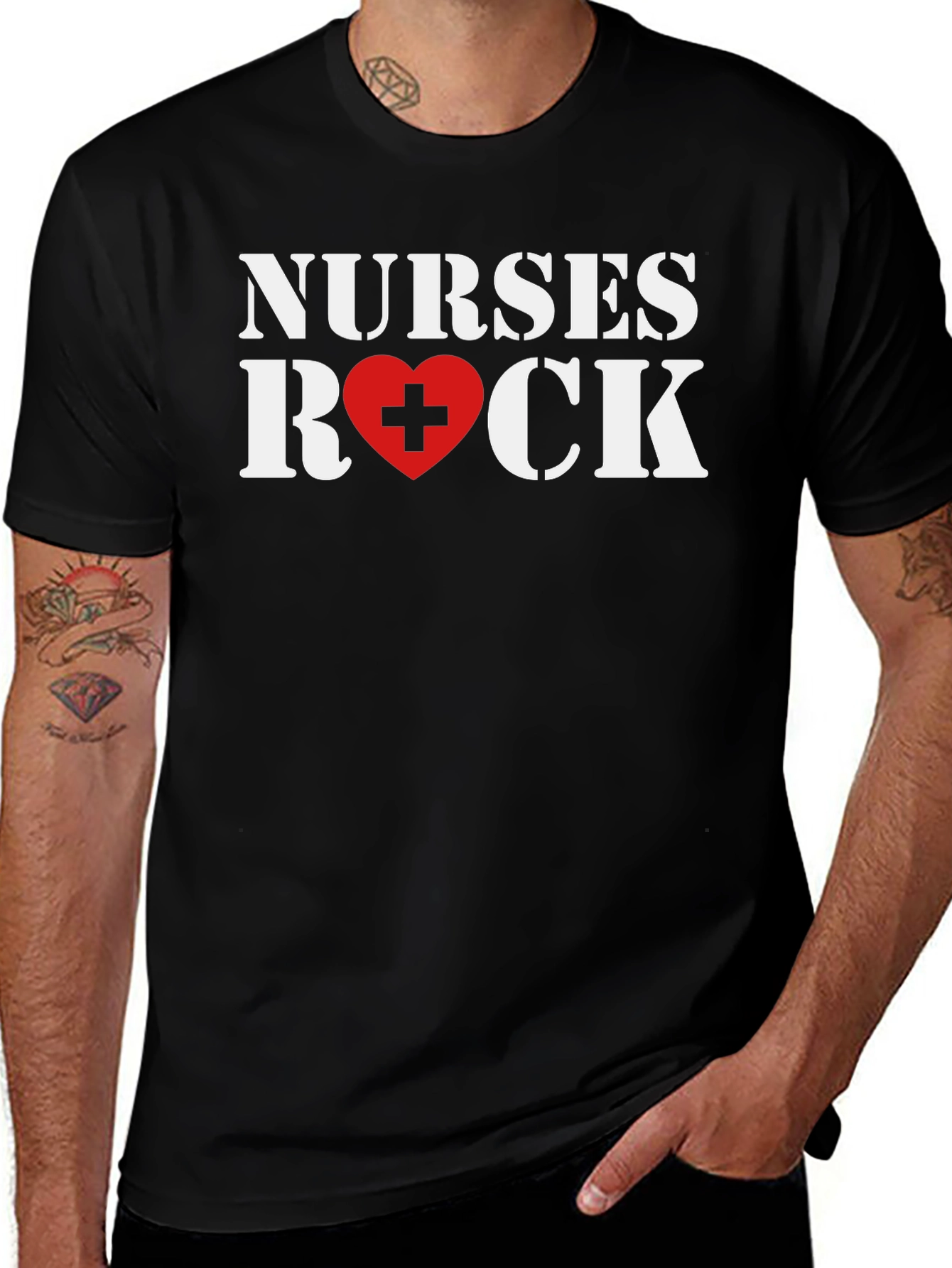 Variant 3 of Nurses Rock T-Shirt - Heart Graphic Tee