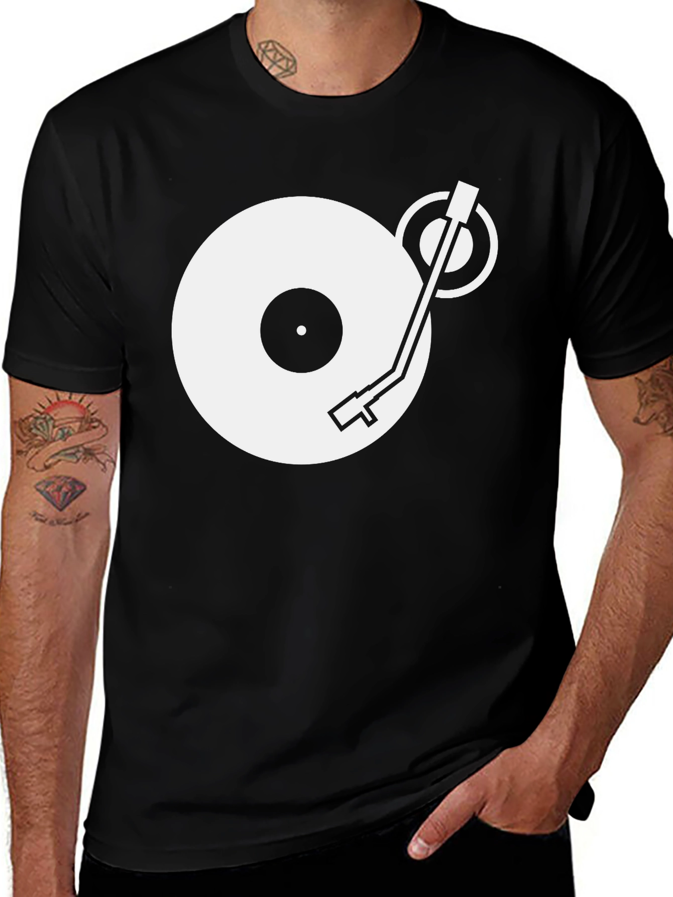 Variant 24 of DJ Turntable Graphic Tee - Black Cotton T-Shirt
