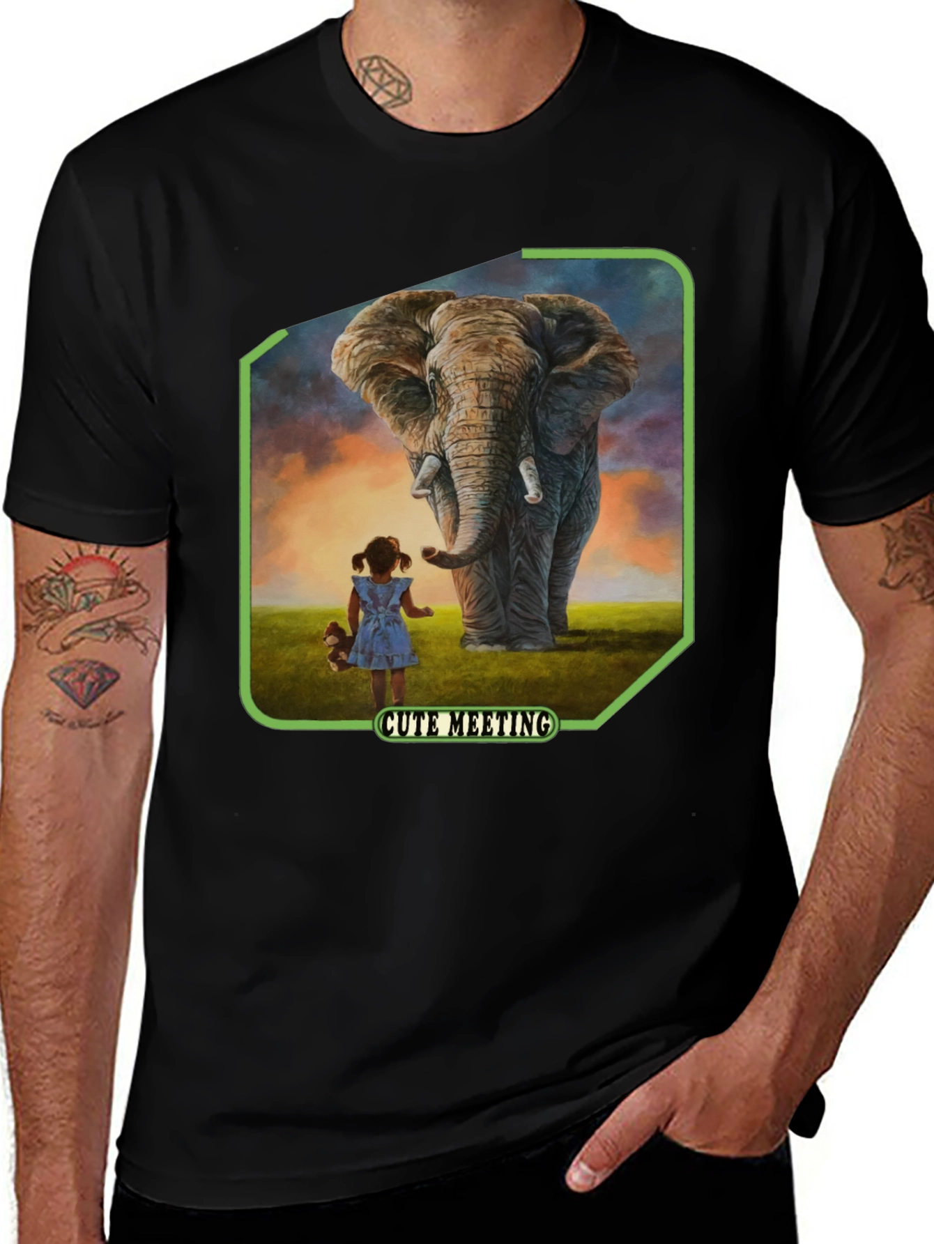 Variant 30 of Elephant & Girl Tee: "Cute Meeting" Black T-Shirt
