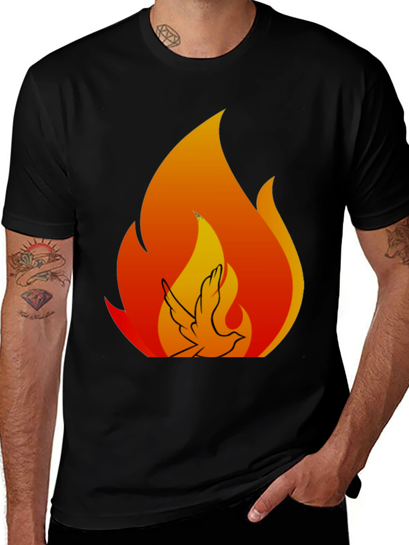 Variant 30 of Dove Flame Graphic Tee - Black Cotton Blend