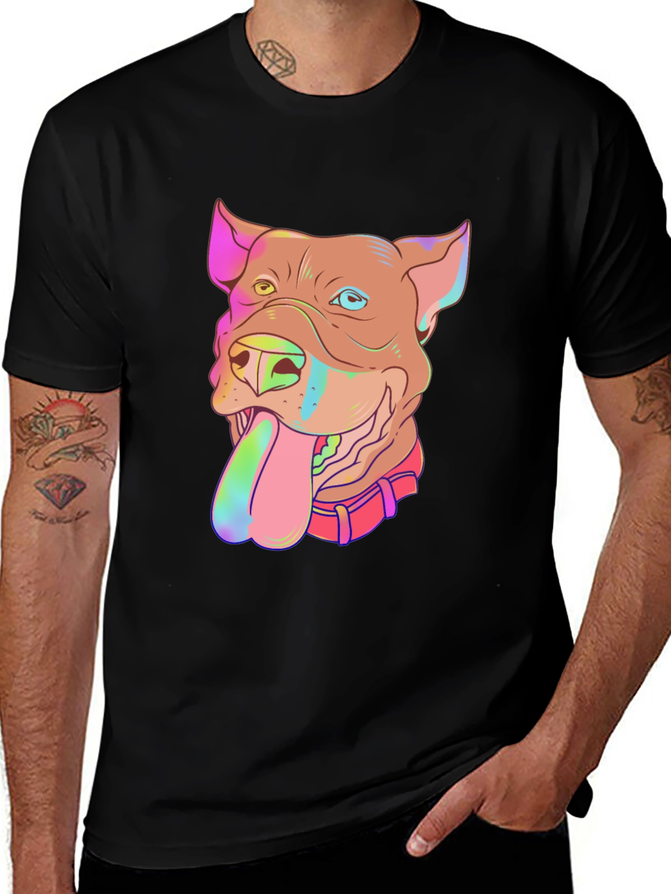 Variant 23 of Cool Graphic Dog Tee - Rainbow Pitbull T-Shirt