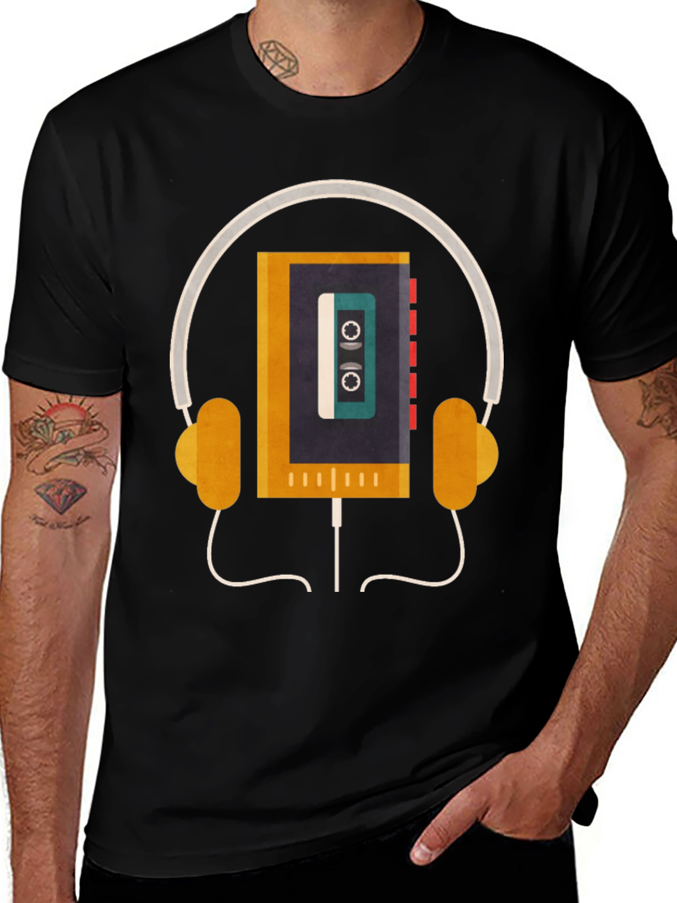 Variant 3 of Retro Cassette Player Headphones Graphic Tee