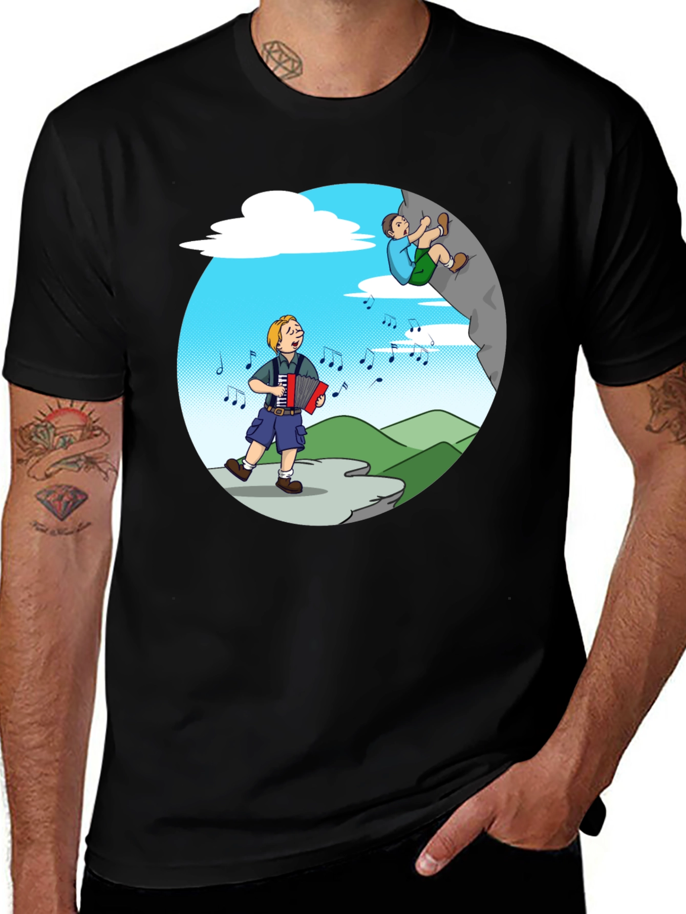 Music Lover's Climbing Tee - Adventure Cartoon Shirt
