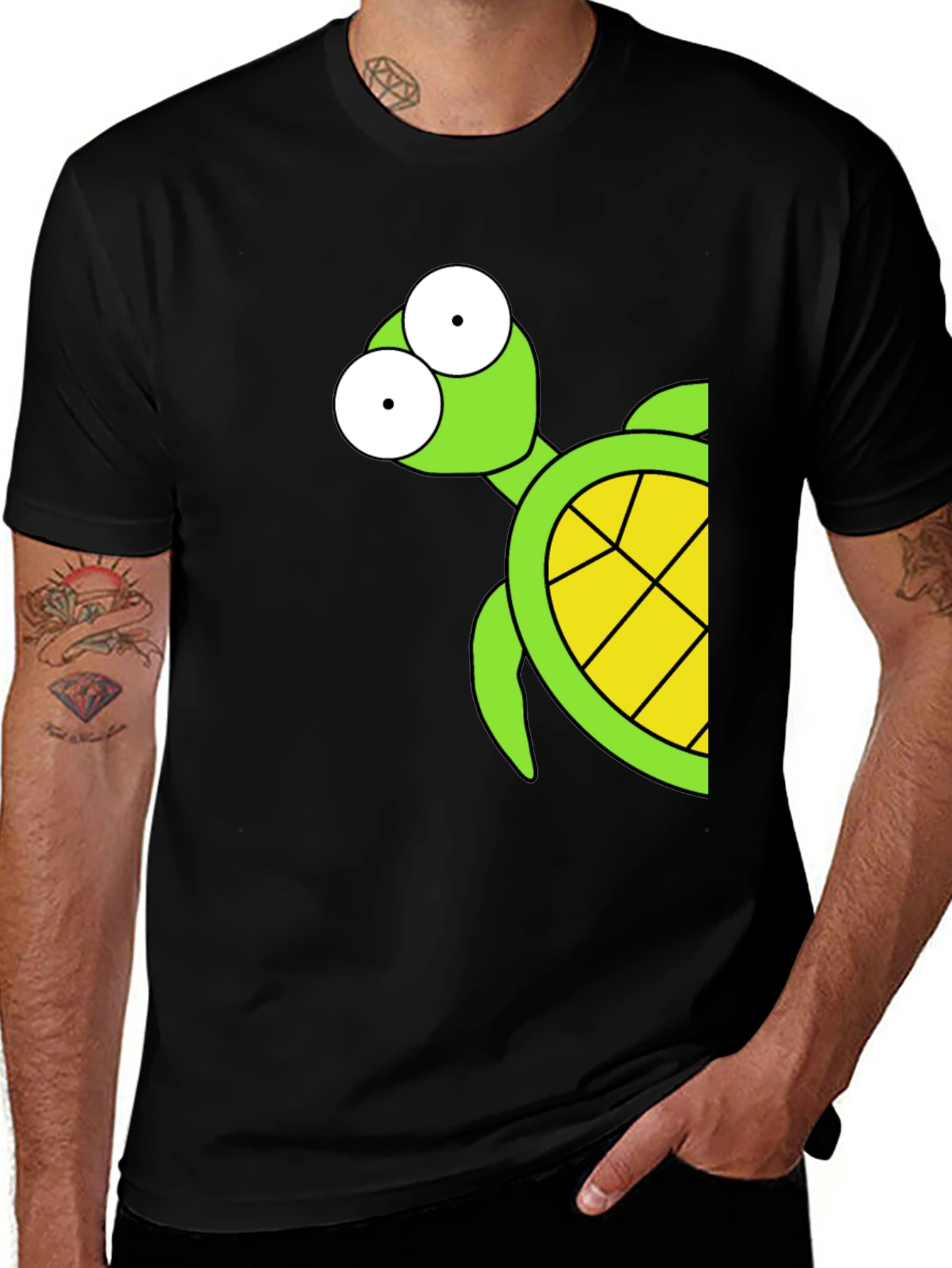 Variant 14 of Cartoon Turtle Graphic Tee - Black Unisex Shirt