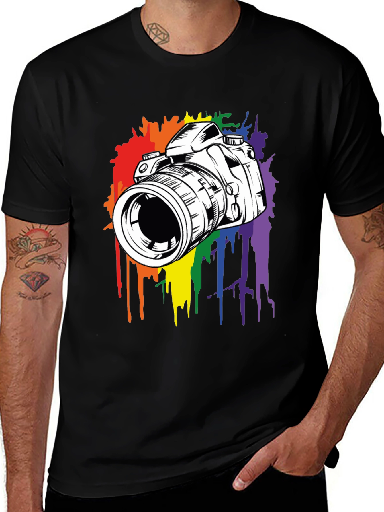 Variant 25 of Rainbow Camera Graphic Black T-Shirt