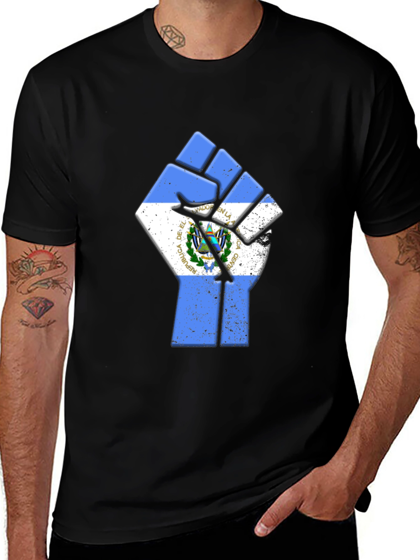 Variant 9 of El Salvador Fist Flag T-Shirt