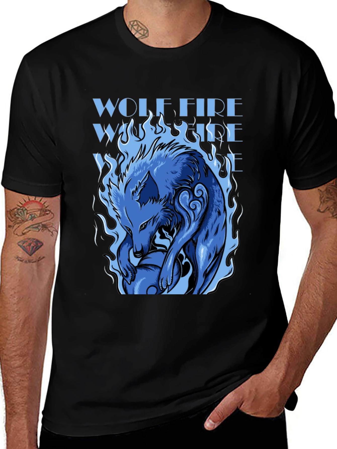 Variant 2 of Blue Wolf Fire Graphic Tee