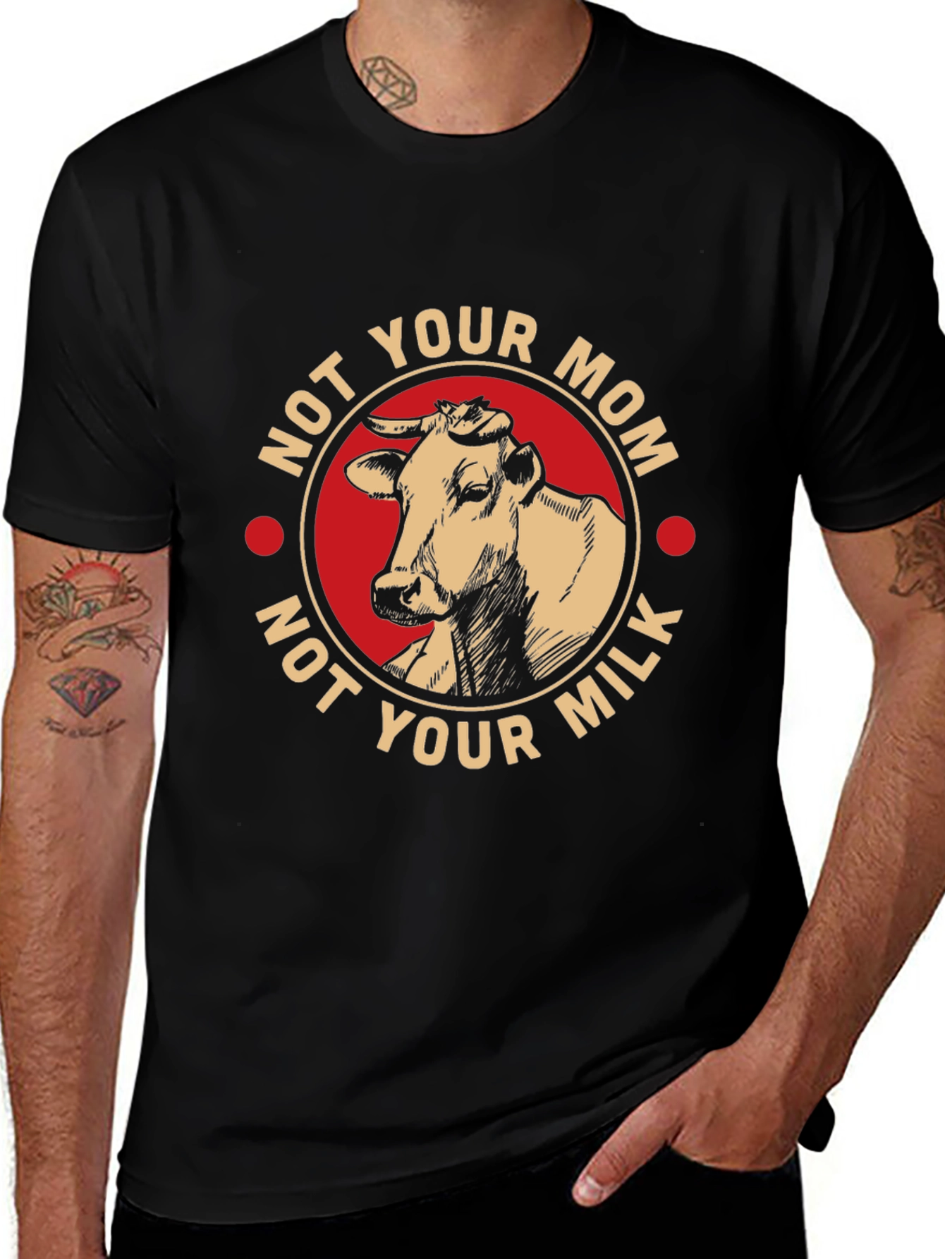Variant 26 of Vegan "Not Your Mom, Not Your Milk" Black T-Shirt