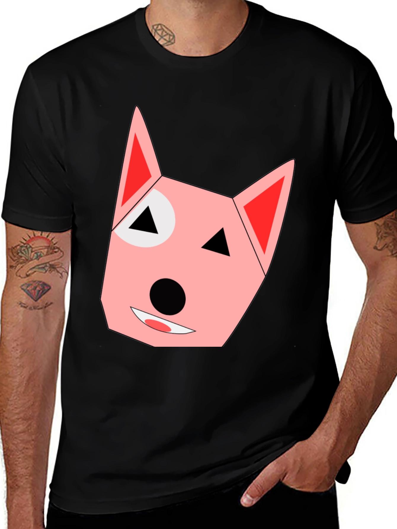 Variant 14 of Geometric Dog Face Black T-Shirt