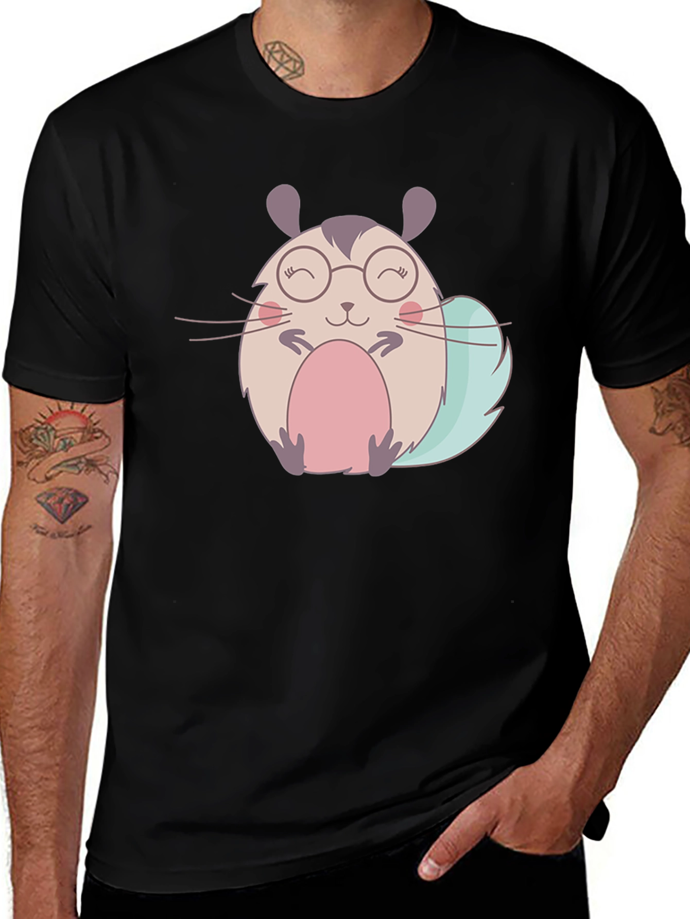 Variant 19 of Cute Cartoon Hamster Black T-Shirt