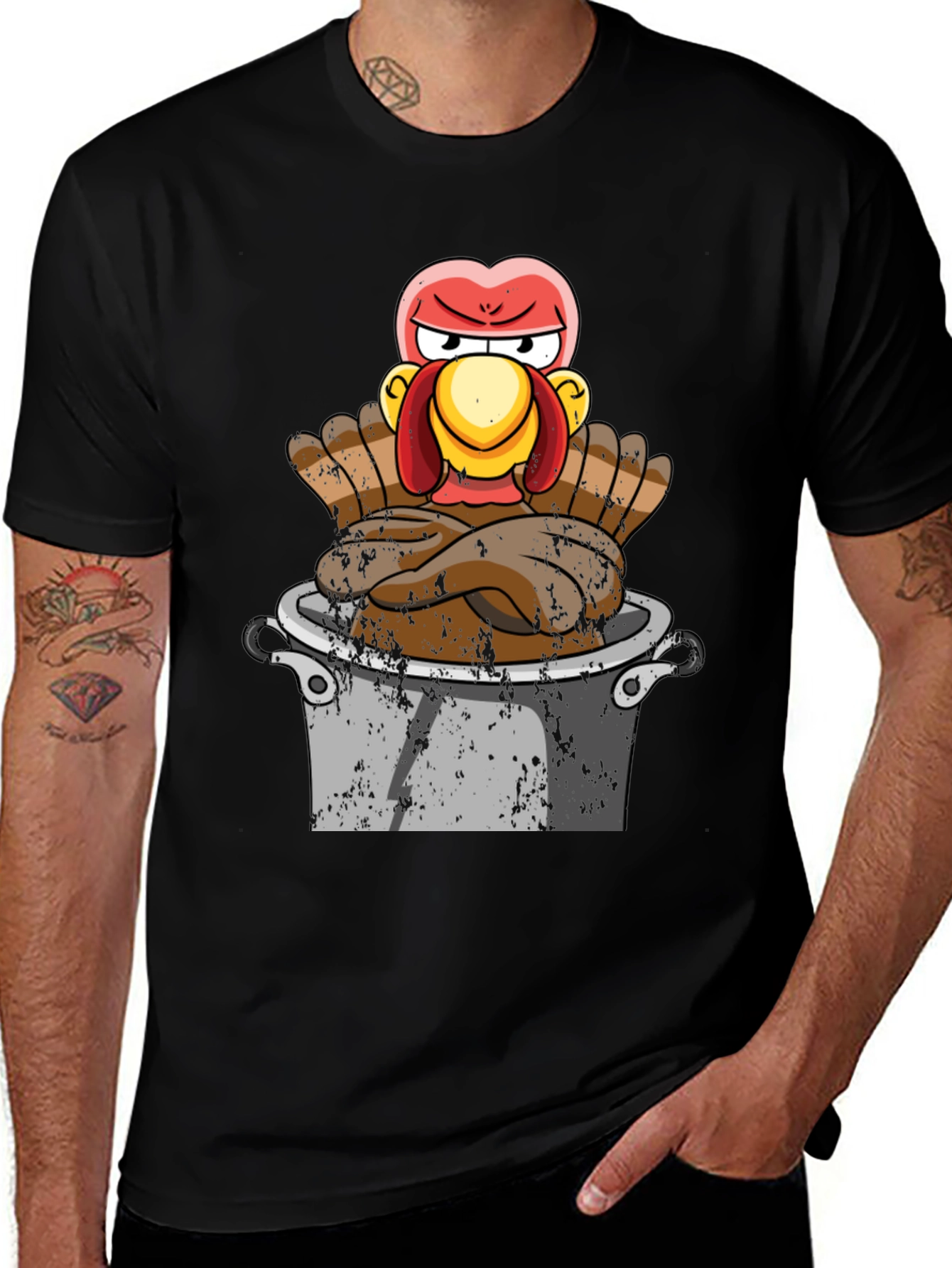 Black Funny Turkey in Pot T-Shirt - Thanksgiving Humor main image