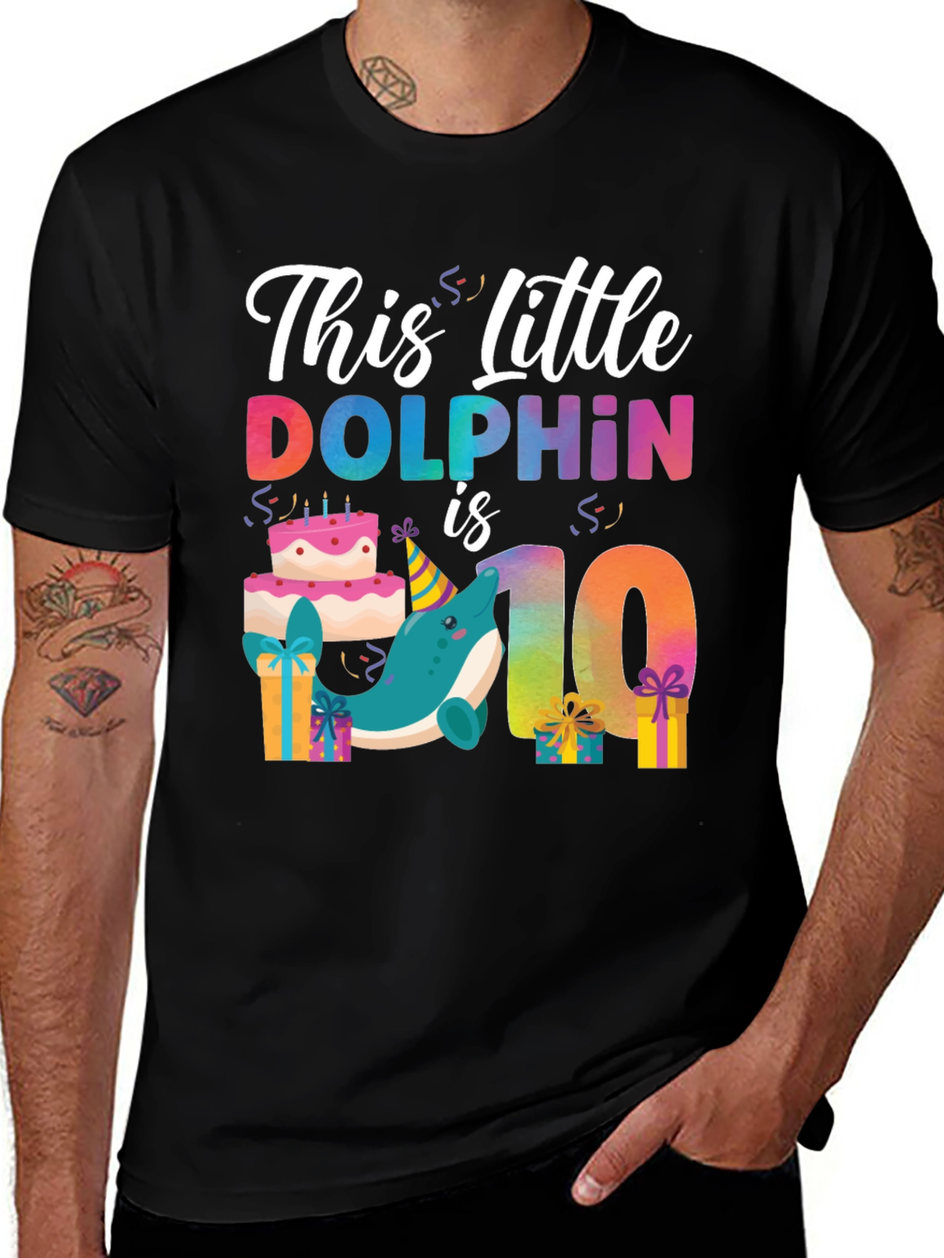 Variant 10 of Dolphin Birthday 10th Black T-Shirt