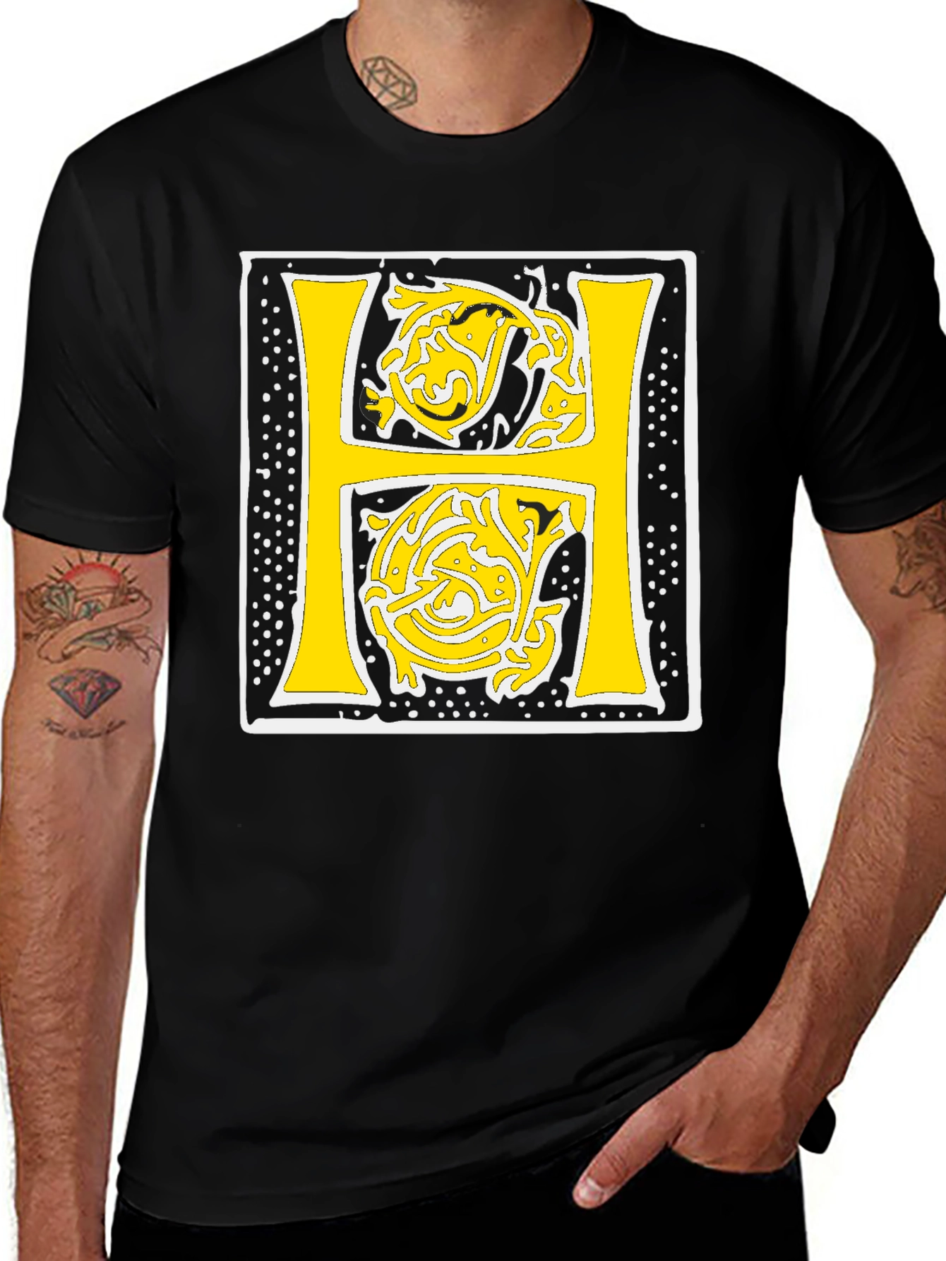 Variant 26 of Illuminated Letter H Black T-Shirt