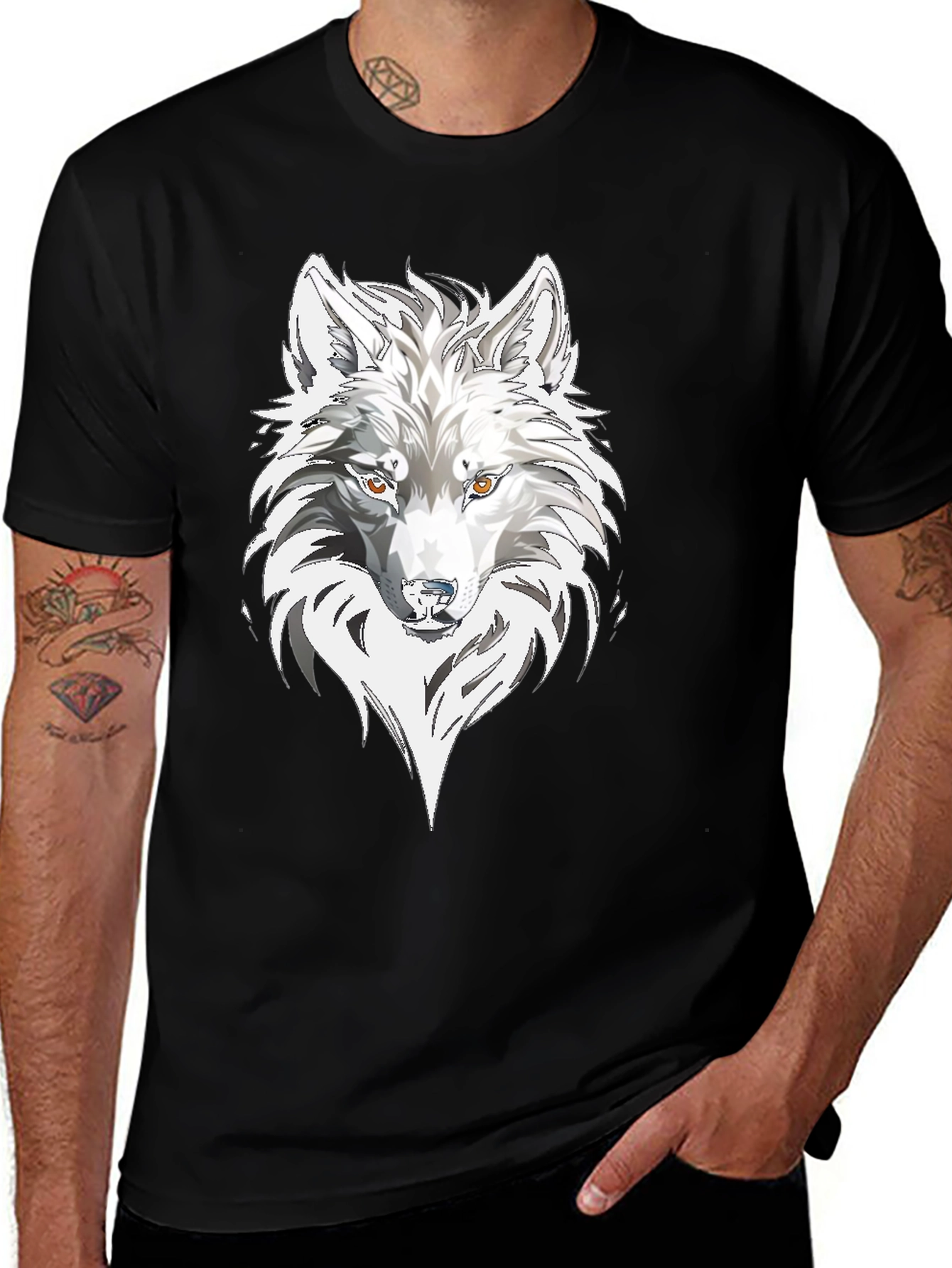 Variant 15 of Wolf Graphic Print Men's Black T-Shirt