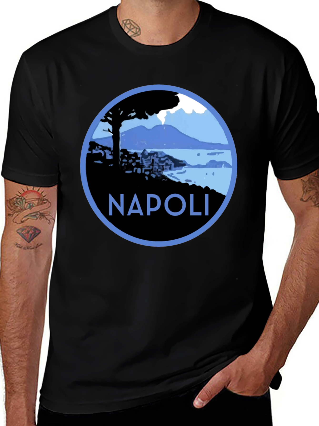 Napoli Scenic Graphic Tee - Black Cotton T-Shirt