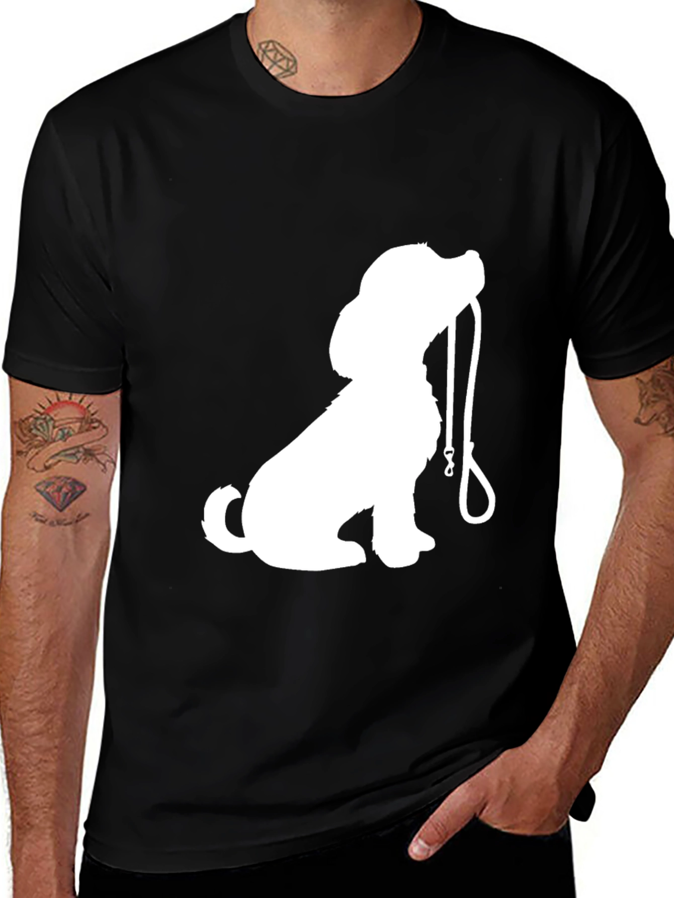 Variant 22 of Dog Silhouette Graphic Tee - Black Cotton Casual