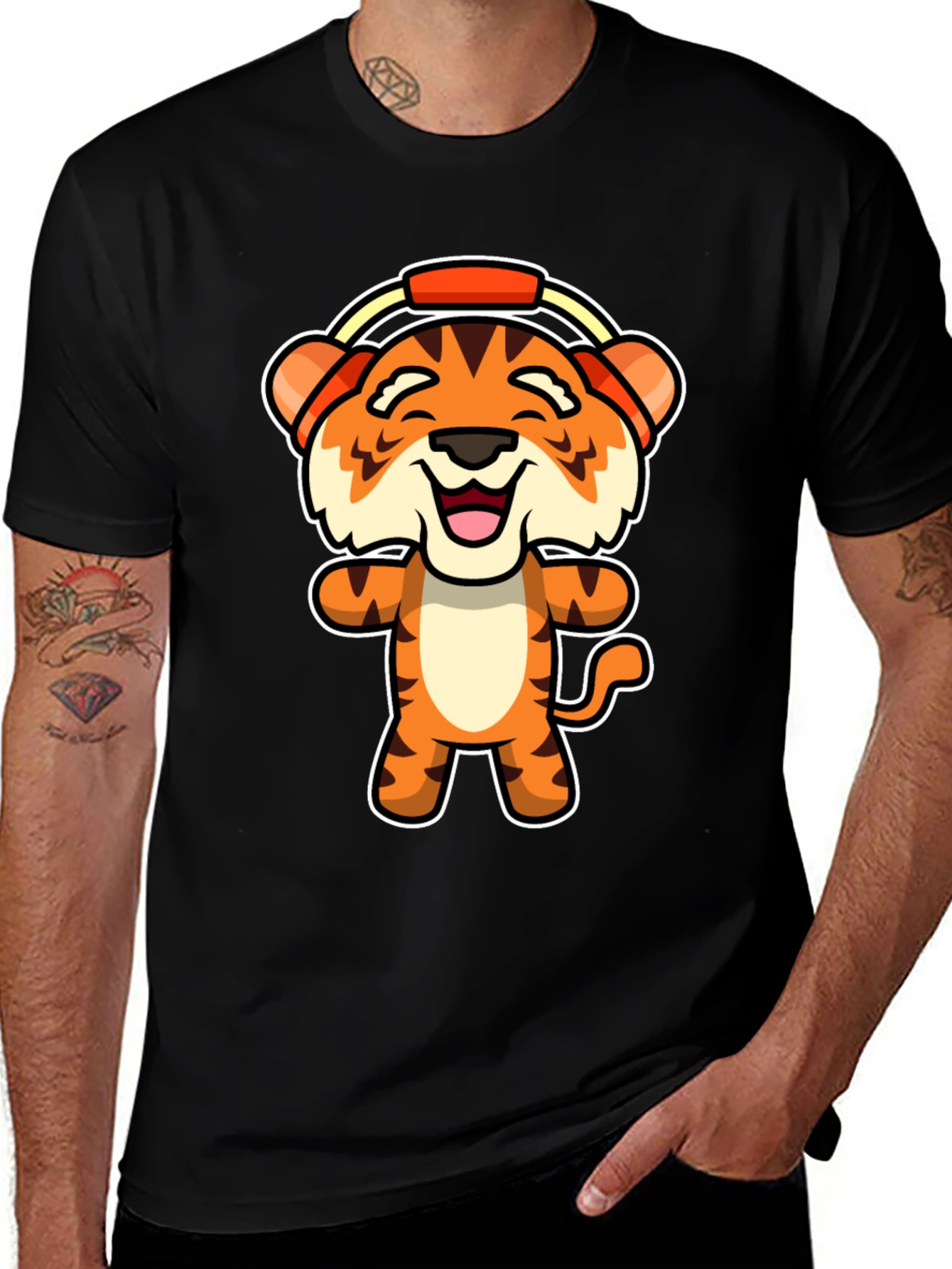 Variant 29 of Tiger with Headphones Graphic Tee - Cute Animal Design